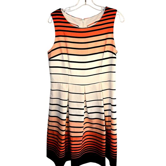 Studio One 12 Orange Women's Sleeveless Striped Sun Dress Miss Size Large L - Picture 3 of 7